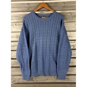 Lands' End Sweater Mens XL Blue Cable Knit Fisherman Heavy Chunky Cotton